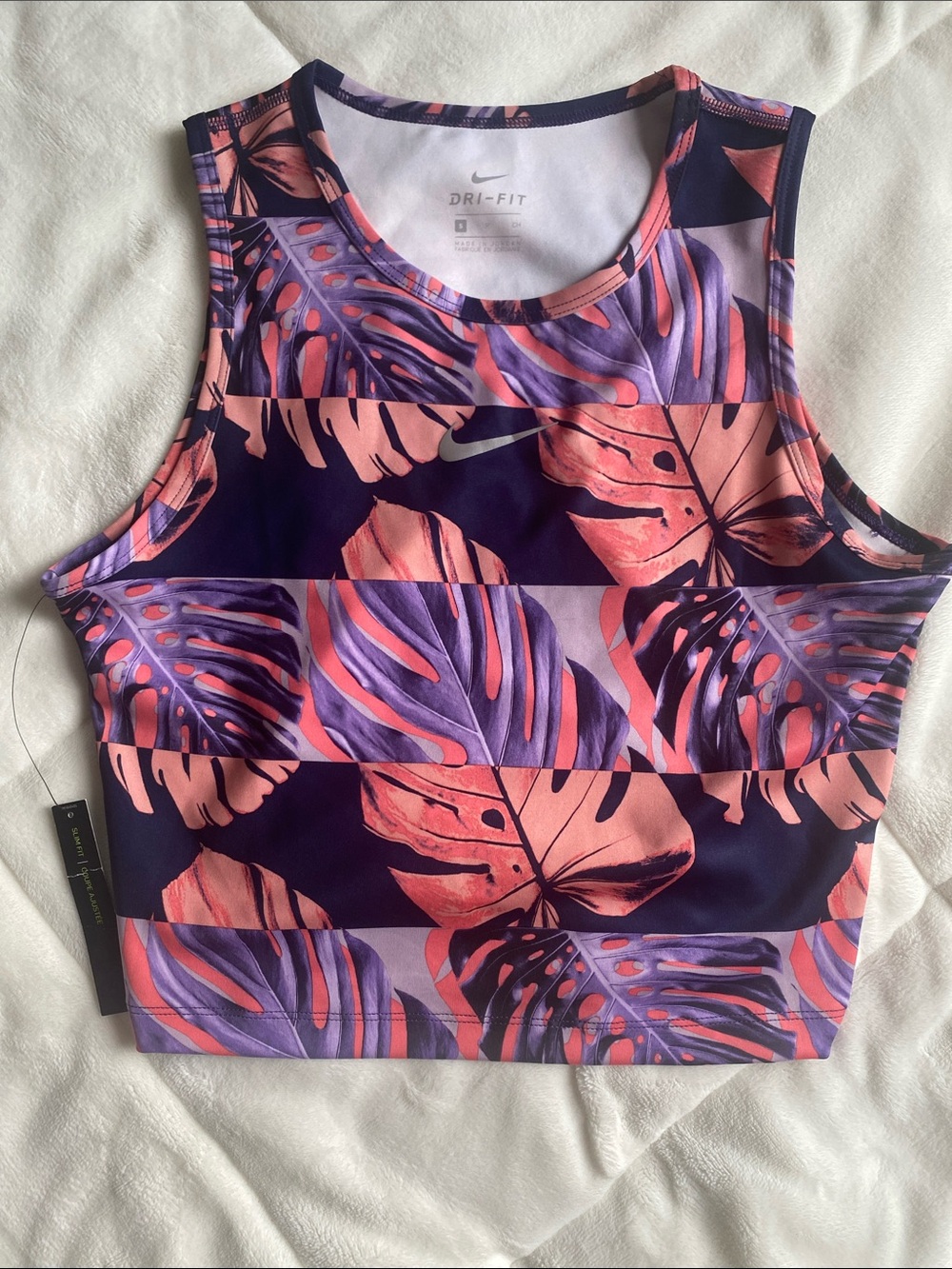 Nike Purple & Coral Leaf Print Dri-FIT Crop Tank